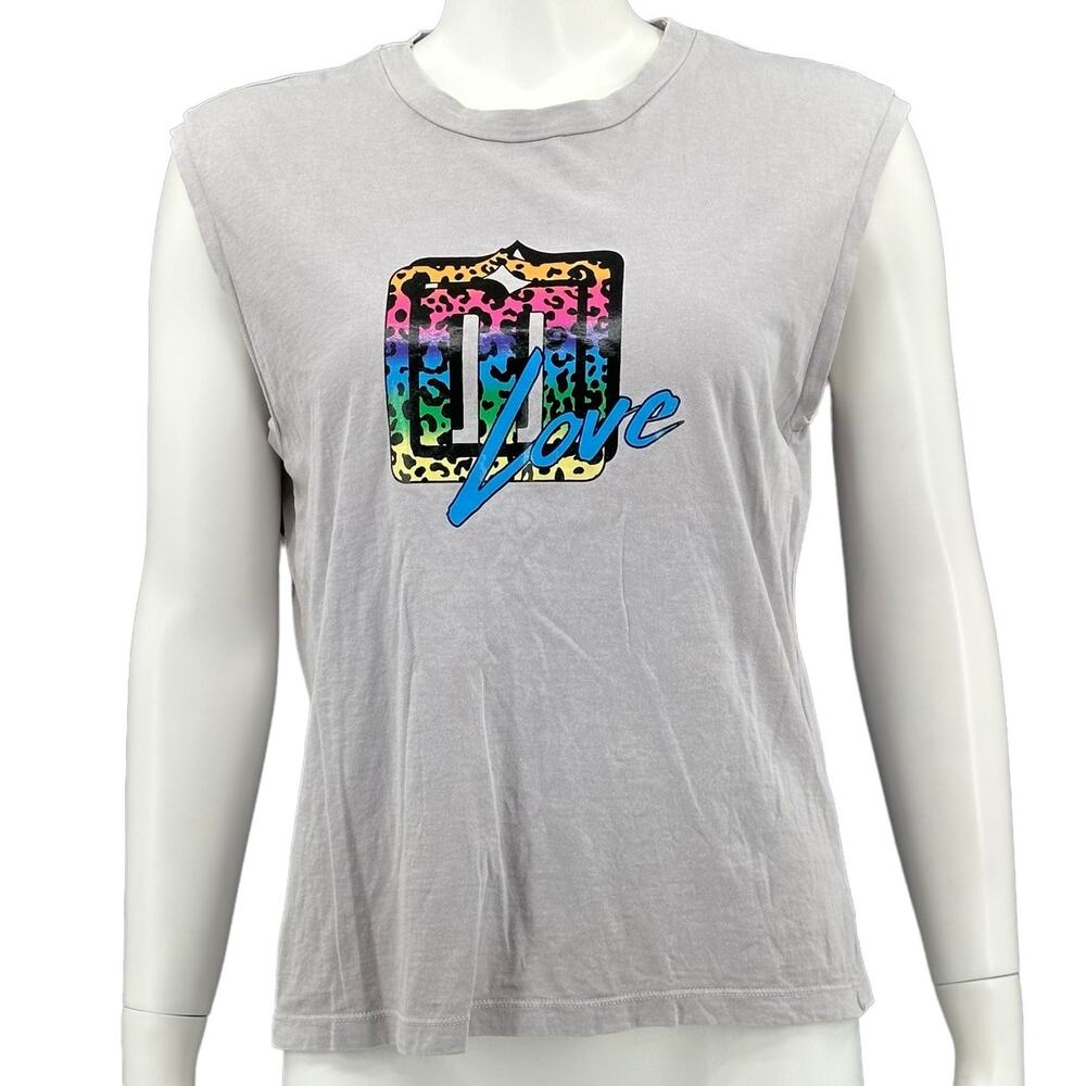 Maje‎ Top Womens 1 Small Gray Teo Sleeveless Love Graphic Tee Muscle Rainbow